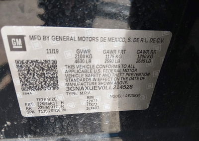 2020 Chevrolet Equinox Awd Lt 1.5l Turbo, пошкодження: Задня частина, Iaai лот 45533200, фото 9 з 16