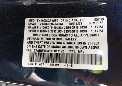 2019 Honda Cr-v Ex-l, Front End damage, Iaai lot 45476487, photo 9 of 17