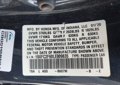 2020 Honda Civic Lx, daño Frontal, Iaai lote 45138228, foto 9 de 18