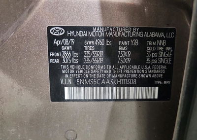 2019 Hyundai Santa Fe Ultimate 2.0t, daño Abolladuras/rayones menores, Copart lote 67426536, foto 13 de 13