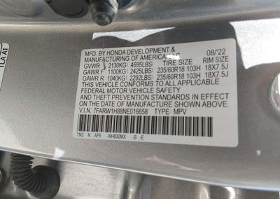 2022 Honda Cr-v 2wd Ex-l, uszkodzenie: Przód, Iaai lot 45609041, zdjęcie 9 z 15