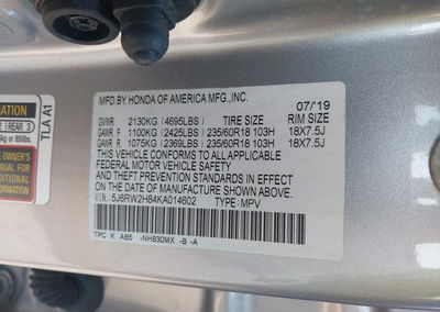 2019 Honda Cr-v Ex-l, пошкодження: Лівий бік, Iaai лот 45663253, фото 9 з 19