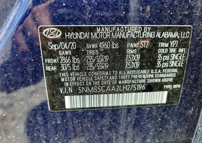 2020 Hyundai Santa Fe Limited 2.0t, пошкодження: Передня частина, Copart лот 62696906, фото 14 з 14