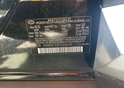2020 Hyundai Santa Fe Sel, Rear End damage, Copart lot 65726726, photo 13 of 13