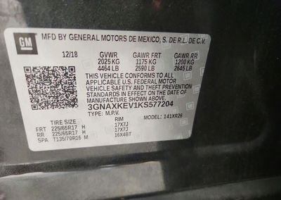2019 Chevrolet Equinox Lt, daño Trasero, Copart lote 69214656, foto 13 de 13