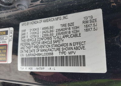 2019 Honda Cr-v Ex-l, uszkodzenie: Front & Rear, Iaai lot 44445812, zdjęcie 9 z 20