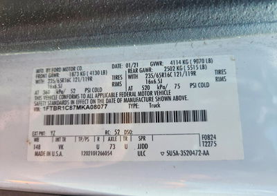 2021 Ford Transit T-250, daño Abolladuras/rayones menores, Copart lote 60839656, foto 13 de 13