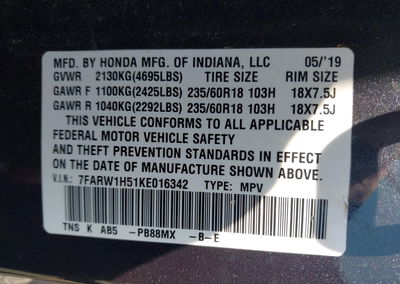 2019 Honda Cr-v Ex, Front End damage, Iaai lot 45893634, photo 9 of 18