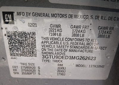 2021 Gmc Sierra 1500 4wd  Short Box Slt, uszkodzenie: Dachowanie, Iaai lot 45705380, zdjęcie 9 z 16