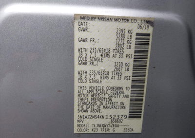 2019 Nissan Murano Sv, uszkodzenie: Przód, Iaai lot 46016392, zdjęcie 9 z 17