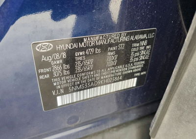 2019 Hyundai Santa Fe Sel 2.4l, Front End damage, Copart lot 62776766, photo 13 of 13