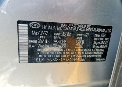 2022 Hyundai Santa Fe Sel, daño Frontal, Copart lote 65697696, foto 14 de 16