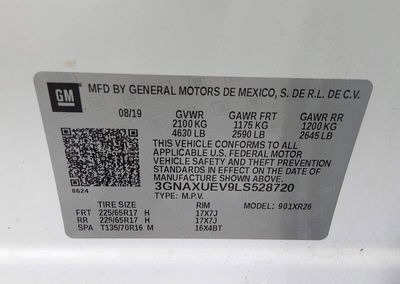 2020 Chevrolet Equinox Awd Lt 1.5l Turbo, Left Rear damage, Iaai lot 45897444, photo 9 of 16