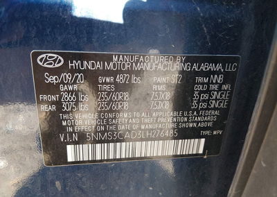 2020 Hyundai Santa Fe Sel, Rear damage, Iaai lot 45933012, photo 9 of 16