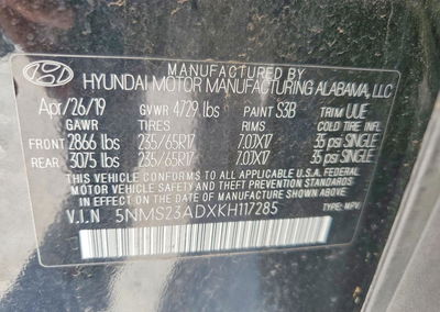 2019 Hyundai Santa Fe Se, daño Frontal, Copart lote 65405236, foto 12 de 13