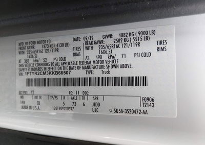 2019 Ford Transit-250, uszkodzenie: Tył, Iaai lot 45720389, zdjęcie 9 z 16