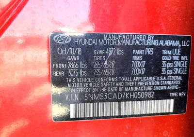 2019 Hyundai Santa Fe Sel 2.4l, daño Frontal, Copart lote 65161766, foto 12 de 12