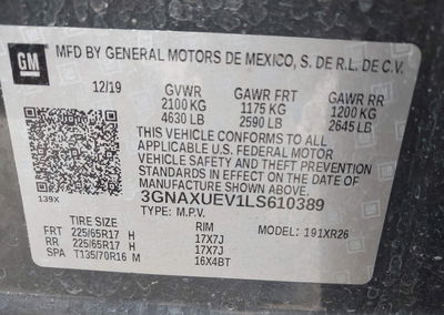 2020 Chevrolet Equinox Awd Lt 1.5l Turbo, Right Side damage, Iaai lot 46106385, photo 9 of 16