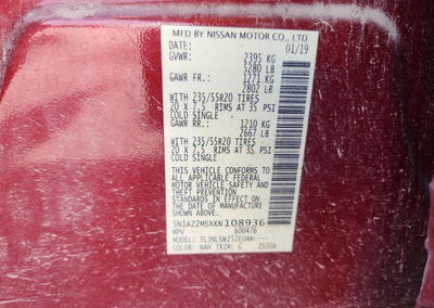 2019 Nissan Murano Platinum, Front End damage, Copart lot 65637376, photo 13 of 13