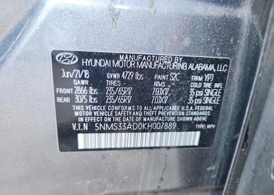 2019 Hyundai Santa Fe Sel 2.4l, пошкодження: Передня частина, Copart лот 70637646, фото 13 з 13