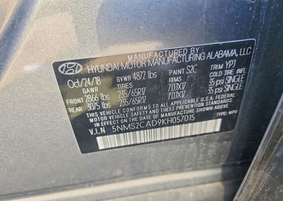 2019 Hyundai Santa Fe Se, daño Frontal, Copart lote 63721536, foto 13 de 13