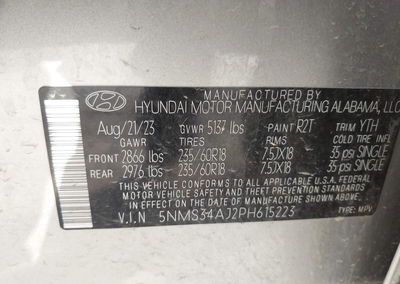 2023 Hyundai Santa Fe Sel, Rollover damage, Iaai lot 45652837, photo 9 of 12