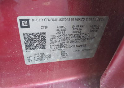 2019 Gmc Sierra 1500 At4, daño Lateral derecho, Iaai lote 45640224, foto 9 de 16