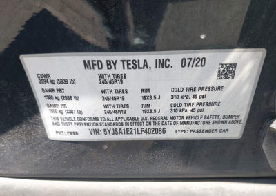 2020 Tesla Model S Long Range Dual Motor All-wheel Drive/long Range Plus Dual Motor All-wheel Drive, Right Front damage,