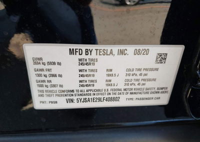 2020 Tesla Model S Long Range Dual Motor All-wheel Drive/long Range Plus Dual Motor All-wheel Drive, uszkodzenie: Podwozie,