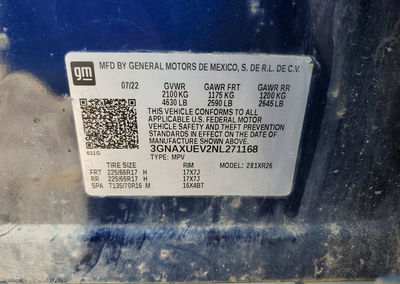 2022 Chevrolet Equinox Lt, daño Inundación, Copart lote 65705916, foto 14 de 16