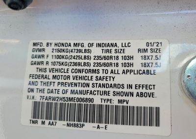 2021 Honda Cr-v Ex, daño Generalizado, Copart lote 69249306, foto 13 de 14