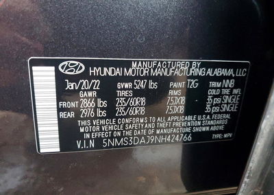 2022 Hyundai Santa Fe Sel, uszkodzenie: Przód, Copart lot 71277146, zdjęcie 14 z 14