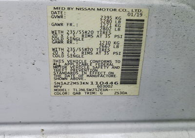 2019 Nissan Murano Platinum, daño Frontal, Copart lote 73052775, foto 13 de 15