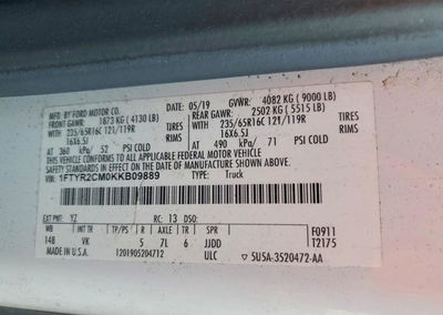 2019 Ford Transit 250 Delivery Van, daño Frontal, Copart lote 69861176, foto 14 de 14