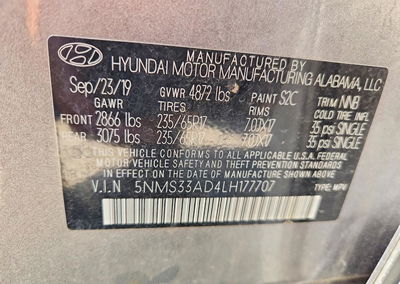 2020 Hyundai Santa Fe Sel, пошкодження: Передня частина, Copart лот 76296525, фото 13 з 15