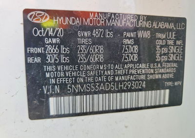 2020 Hyundai Santa Fe Limited, daño Frontal, Copart lote 65375986, foto 13 de 15