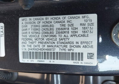 2019 Honda Cr-v Ex-l, daño Frontal, Iaai lote 45798264, foto 9 de 16