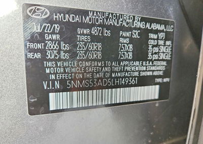 2020 Hyundai Santa Fe Limited, пошкодження: Передня частина, Copart лот 66413316, фото 14 з 14