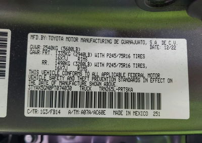 2023 Toyota Tacoma Sr, Front End damage, Iaai lot 46142750, photo 9 of 17