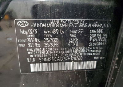 2019 Hyundai Santa Fe Sel Plus 2.4l, uszkodzenie: Drobne wgniecenia/zarysowania, Copart lot 72025536, zdjęcie 13 z 13