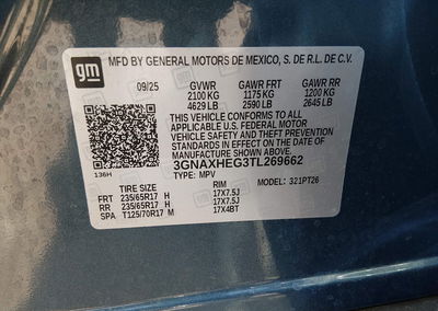 2026 Chevrolet Equinox Fwd Lt, daño Lateral derecho, Iaai lote 45993558, foto 9 de 16