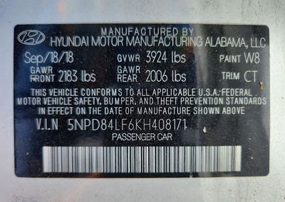 2019 Hyundai Elantra Sel, daño Frontal, Copart lote 62042826, foto 12 de 14