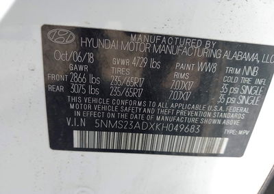 2019 Hyundai Santa Fe Se, uszkodzenie: Prawy bok, Iaai lot 45730793, zdjęcie 9 z 16