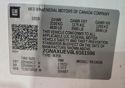 2020 Chevrolet Equinox Lt, daño Generalizado, Copart lote 62573736, foto 12 de 14