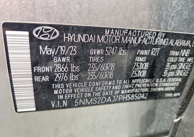 2023 Hyundai Santa Fe Sel, Front End damage, Copart lot 69595766, photo 13 of 13