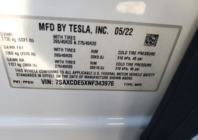 2022 Tesla Model X, daño Frontal, Copart lote 72391326, foto 14 de 16