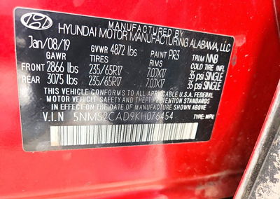 2019 Hyundai Santa Fe Se, daño Frontal, Copart lote 71444506, foto 12 de 12