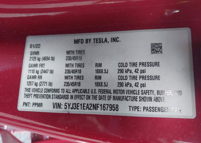 2022 Tesla Model 3 Rear-wheel Drive, daño Frontal, Iaai lote 44342550, foto 9 de 17