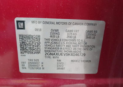 2019 Chevrolet Equinox Lt, Front End damage, Iaai lot 46133589, photo 9 of 16