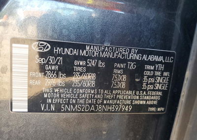 2022 Hyundai Santa Fe Sel, daño Frontal, Copart lote 72661606, foto 12 de 12